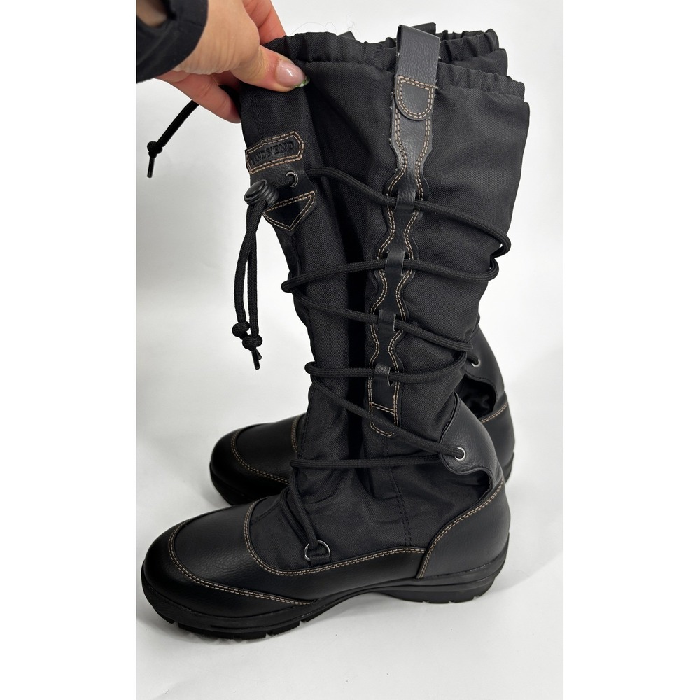 Lands End Womens Black Tall Snow Boots Faux Shearling Lined Lace Up 7B 393496 - Picture 3 of 6